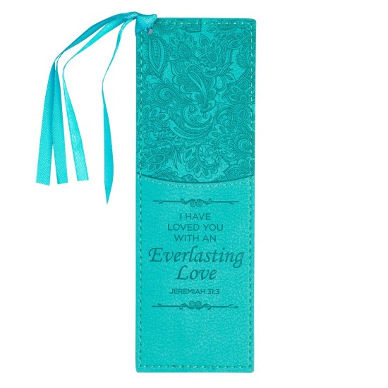 Everlasting Love Teal Faux Leather Bookmark - Jeremiah 31:3