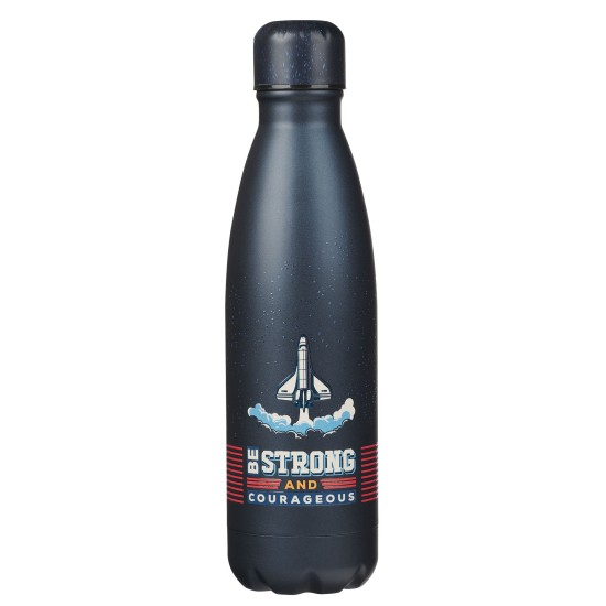 Be Strong and Courageous Blue Space Stainless Steel Water Bottle - Joshua 1:9