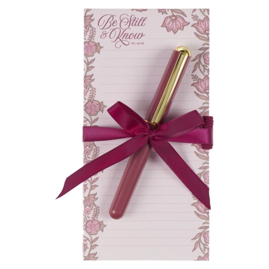 Be Still and Know Pink Spring Floral Notepad and Pen Set - Psalm 46:10