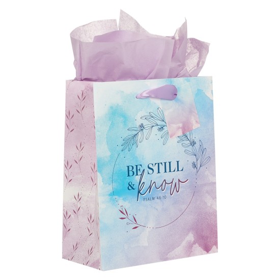 Be Still & Know Lilac and Blue Watercolor Medium Gift Bag - Psalm 46:10