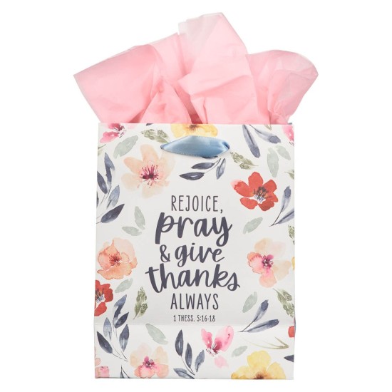 Rejoice Bright Floral Large Portrait Gift Bag - 1 Thessalonians 5:16-18