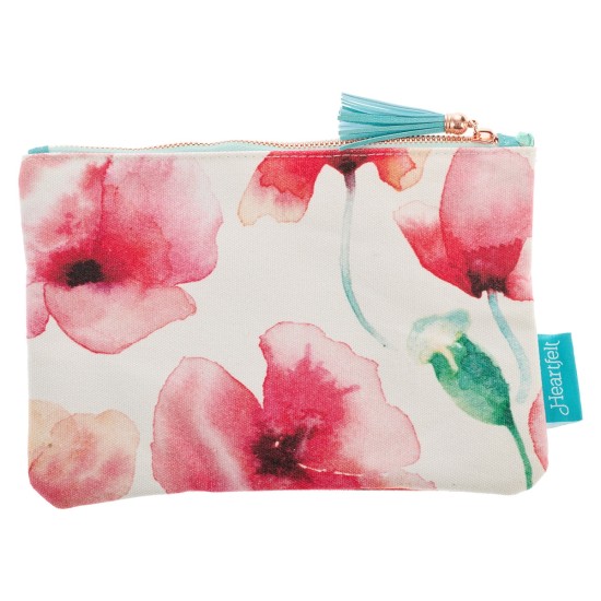 Life is Beautiful Coral Poppies Canvas Zippered Pouch