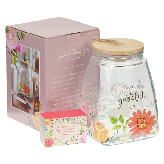 Today I'm Grateful For Orange Daisy Glass Gratitude Jar with Cards