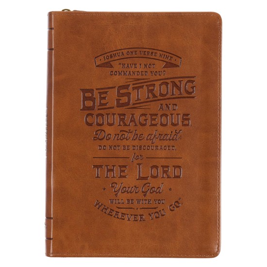 Be Strong Toffee Brown Faux Leather Classic Journal with Zippered Closure - Joshua 1:9