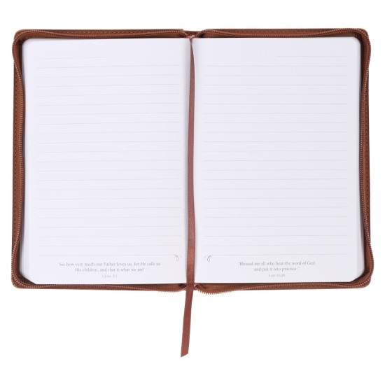 Be Strong Toffee Brown Faux Leather Classic Journal with Zippered Closure - Joshua 1:9