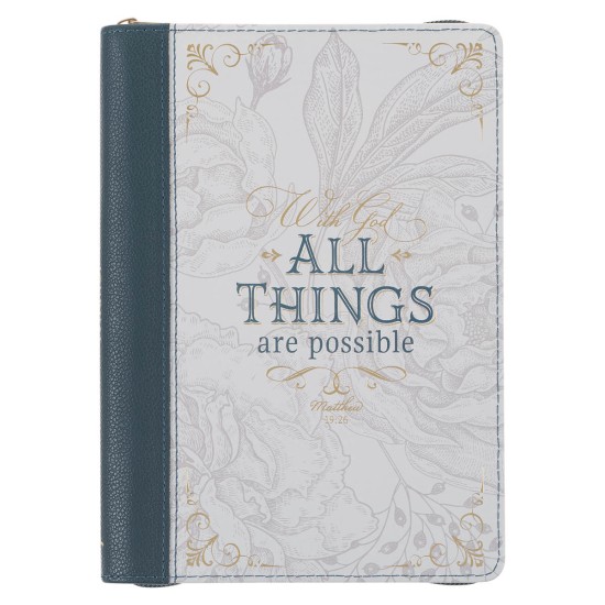 All Things are Possible Teal Tourmaline Faux Leather Journal with Zipper Closure - Matthew 19:26