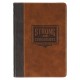 Strong and Courageous Espresso and Saddle Tan Faux Leather Classic Journal - Joshua 1:9