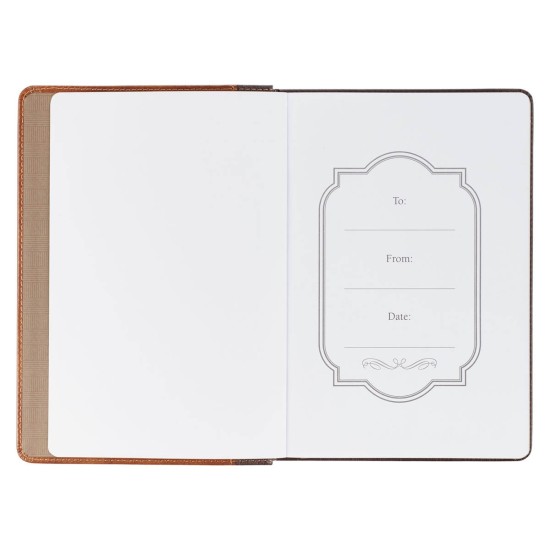 Strong and Courageous Espresso and Saddle Tan Faux Leather Classic Journal - Joshua 1:9