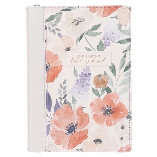 Love is Kind Coral Poppy Faux Leather Journal with Zipper Closure