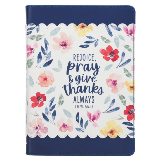 Give Thanks Blue Floral Faux Leather Classic Journal - 1 Thessalonians 5:16-17