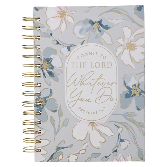 Commit to the Lord Pale Blue Floral Wirebound Journal - Proverbs 16:3