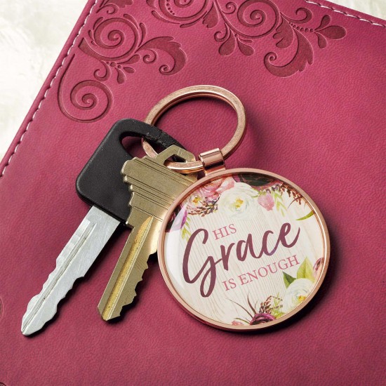 His Grace is Enough Pink Plum Key Ring in a Tin - 2 Corinthians 12:9