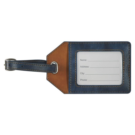 Strong and Courageous Butterscotch and Navy Faux Leather Luggage Tag - Joshua 1:9