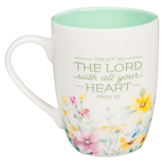 Trust in the Lord Green Wildflower Ceramic Coffee Mug - Proverbs 3:5