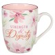 Strength and Dignity Pink Blossom Ceramic Coffee Mug - Proverbs 31:25