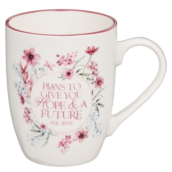 Rosewood Pink Wildflower Ceramic Coffee Mug - Jeremiah 29:11