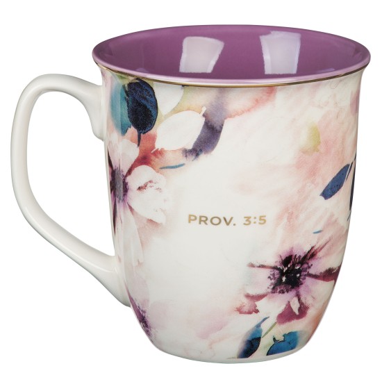 Trust in the Lord Plum Bloom Ceramic Coffee Mug - Proverbs 3:5