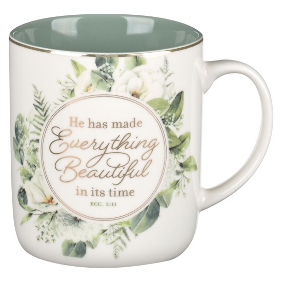 Everything Beautiful Green Wreath Ceramic Coffee Mug - Ecclesiastes 3:11