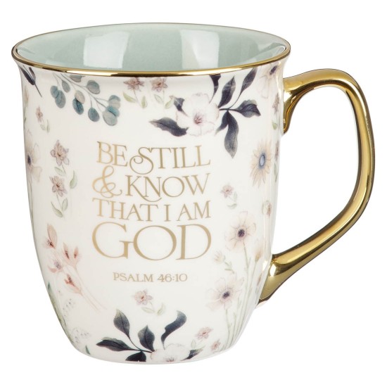 Be Still Teal Meadow Ceramic Coffee Mug - Psalm 46:10