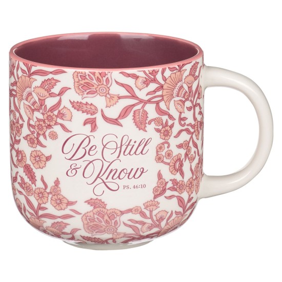 Be Still Pink Spring Floral Ceramic Coffee Mug - Psalm 46:10