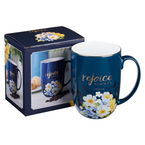 Rejoice Always Blue Ceramic Coffee Mug – 1 Thessalonians 5:16