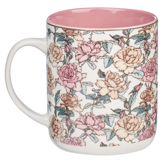 My Strength and My Song Pink Rose Ceramic Coffee Mug - Psalm 118:14