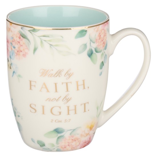 Walk By Faith Robin's Egg-blue Ceramic Coffee Mug - 2 Corinthians 5:7