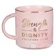 Strength and Dignity Pink Marbled Ceramic Coffee Mug - Proverbs 31:25