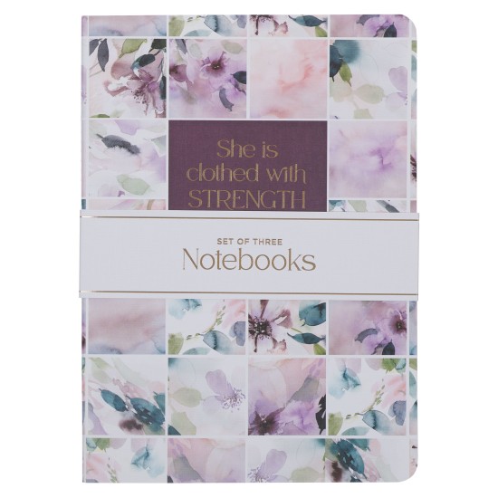 Strength and Dignity Purple Floral Notebook Set - Proverbs 31:25