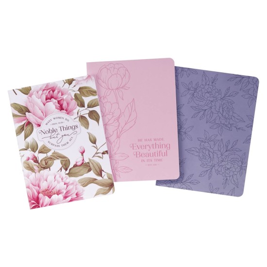 Noble Things Pink Floral Notebook Set - Proverbs 31:29