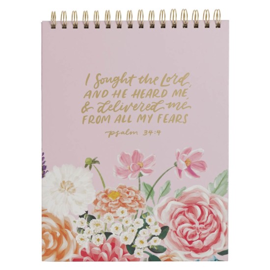 He Delivered Me Lilac Floral Wirebound Notepad - Psalm 34:4