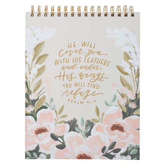 Under His Wings Green Floral Wirebound Notepad - Psalm 91:4