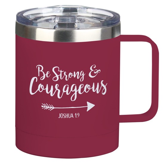 Be Strong & Courageous Very Berry Camp-style Stainless Steel Mug - Joshua 1:9