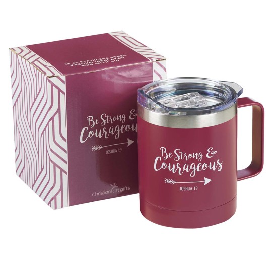 Be Strong & Courageous Very Berry Camp-style Stainless Steel Mug - Joshua 1:9