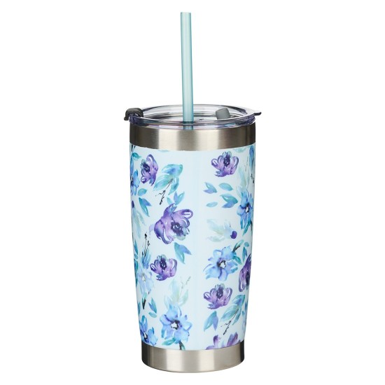 It Is Well With My Soul Purple Posies Stainless Steel Travel Mug with Reusable Straw