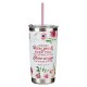 Bless You and Keep You White Floral Stainless Steel Travel Tumbler with Straw - Numbers 6:24-25