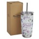 Amazing Grace Purple Floral Stainless Steel Travel Tumbler with Stainless Steel Straw