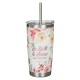 Be Still and Know Bright Floral Stainless Steel Travel Tumbler with Stainless Steel Straw - Psalm 46:10