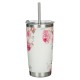 Be Still and Know Bright Floral Stainless Steel Travel Tumbler with Stainless Steel Straw - Psalm 46:10