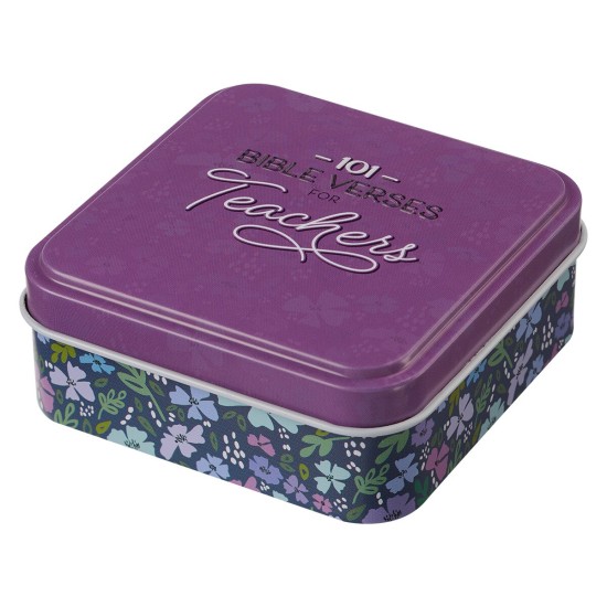 101 Bible Verses For Teachers Purple Scripture Cards in a Tin