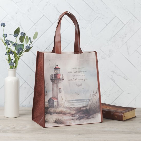 I Have Made You Lighthouse Reusable Non-woven Canvas Shopping Tote Bag - Isaiah 46:4