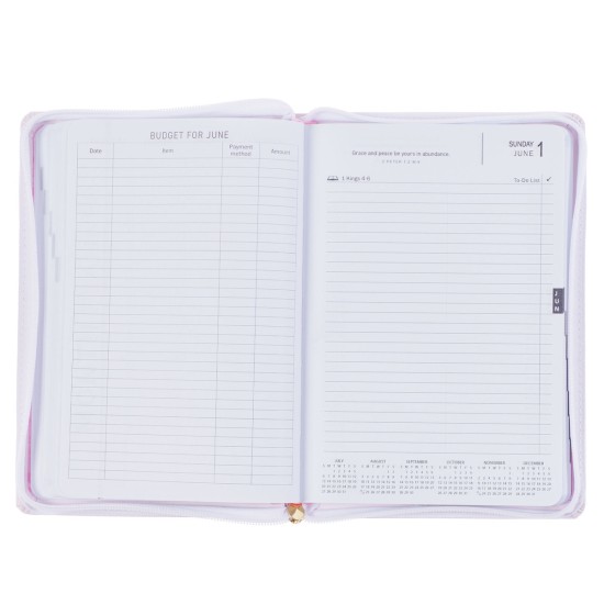 Trust in the Lord Blush Pink Faux Leather 2025 Executive Planner with Zipper Closure - Proverbs 3:5