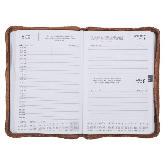 All Things Are Possible 2025 Tuscan Tan Faux Leather Executive Planner with Zipper Closure - Matthew 19:26