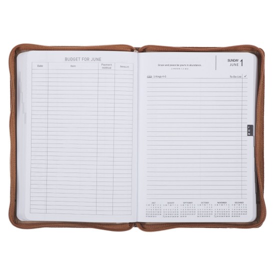 All Things Are Possible 2025 Tuscan Tan Faux Leather Executive Planner with Zipper Closure - Matthew 19:26