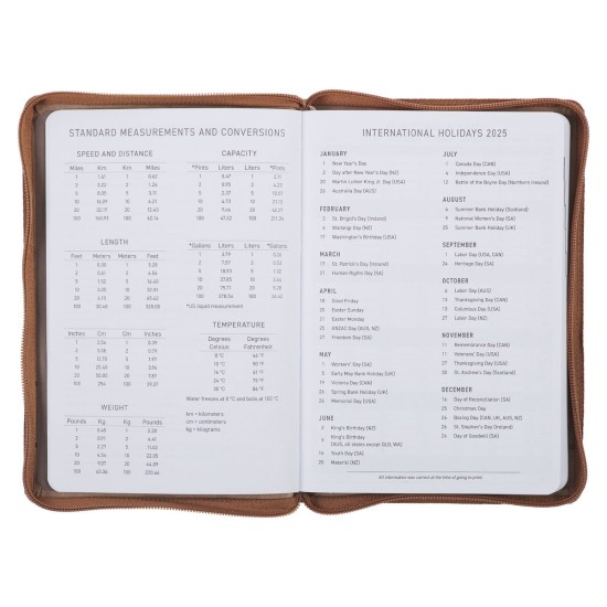 All Things Are Possible 2025 Tuscan Tan Faux Leather Executive Planner with Zipper Closure - Matthew 19:26