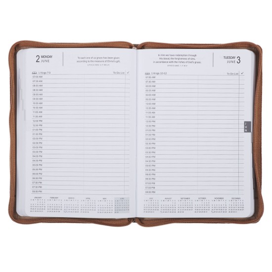 All Things Are Possible 2025 Tuscan Tan Faux Leather Executive Planner with Zipper Closure - Matthew 19:26