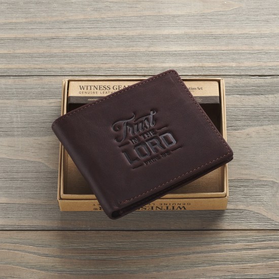 Trust in the Lord Dark Brown Full Grain Leather Wallet - Proverbs 3:5