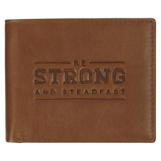 Be Strong and Steadfast Chestnut Brown Full Grain Leather Wallet - Deuteronomy 31:6